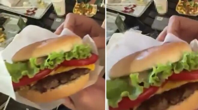 AVM’de skandal görüntü! Ünlü restoran zincirinden aldığı hamburgerden bakın ne çıktı
