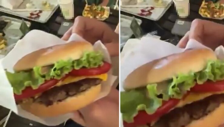AVM’de skandal görüntü! Ünlü restoran zincirinden aldığı hamburgerden bakın ne çıktı