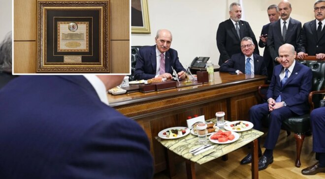 Bahçeli’den Kurtulmuş’a “Birliğin Gücü Milli İradenin Kararı” temalı hediye