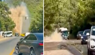 Bodrum’da ana isale hattı patladı, sürücüler neye uğradığını şaşırdı