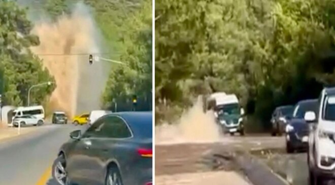 Bodrum’da ana isale hattı patladı, sürücüler neye uğradığını şaşırdı