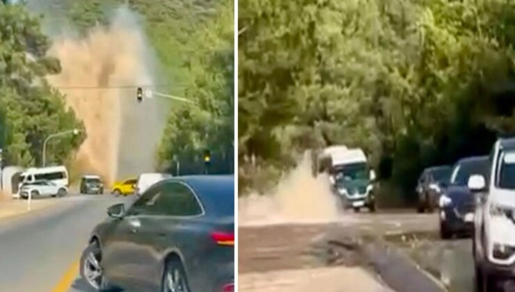 Bodrum’da ana isale hattı patladı, sürücüler neye uğradığını şaşırdı