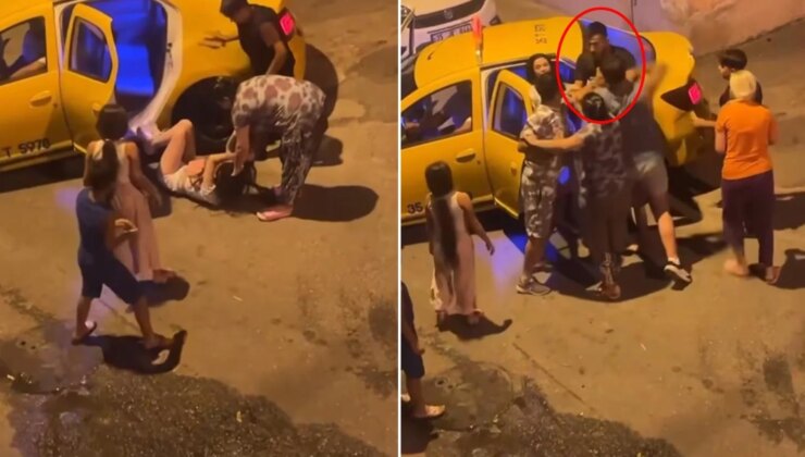 Bıçak çeken kızı takside darbettiler, kavgayı ayırmaya çalışanı da sokakta
