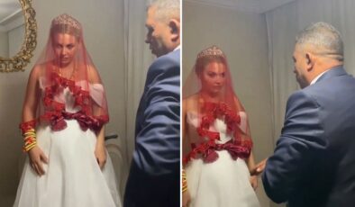 Bu nasıl gelenek? Gelinin yüz ifadesi olan biteni özetliyor