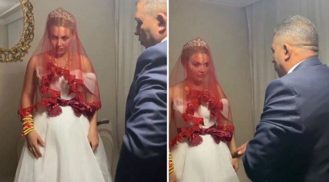 Bu nasıl gelenek? Gelinin yüz ifadesi olan biteni özetliyor