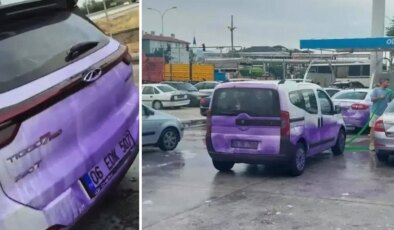 Afyonkarahisar’da bir garip yol: Kullanan araçlar mora boyandı