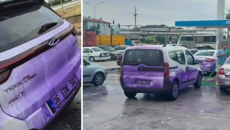 Afyonkarahisar’da bir garip yol: Kullanan araçlar mora boyandı