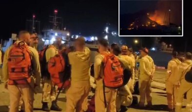 Marmaris’te arazözler çıkarma gemileriyle yangın bölgesine gidiyor