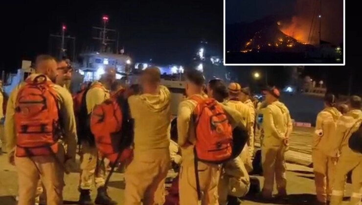 Marmaris’te arazözler çıkarma gemileriyle yangın bölgesine gidiyor