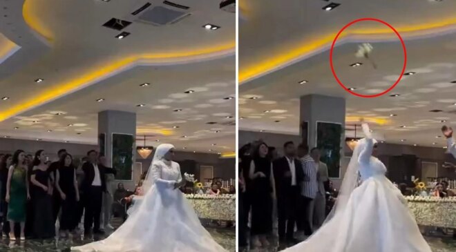 Düğün çiçeği bekleyen davetlilerin şoke olduğu an
