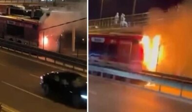 Kağıthane’de metrobüs alevlere teslim oldu, yolcular tahliye edildi