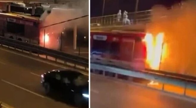 Kağıthane’de metrobüs alevlere teslim oldu, yolcular tahliye edildi