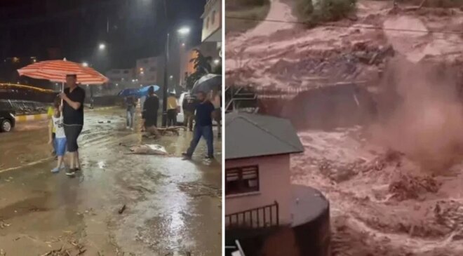 Giresun’u fırtına ve sağanak vurdu: Dereler taştı, yollar göle döndü