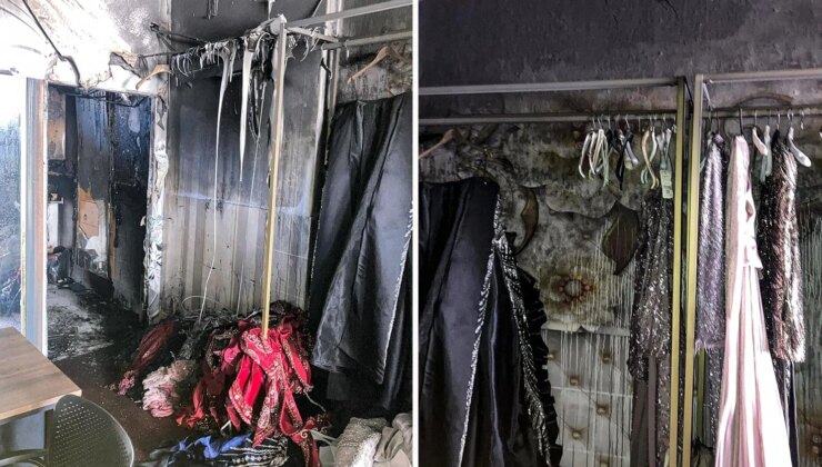 Gelinlik mağazası benzinle yakıldı