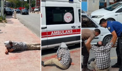 Kaldırımda sızan alkollü vatandaş ekiplere zor anlar yaşattı