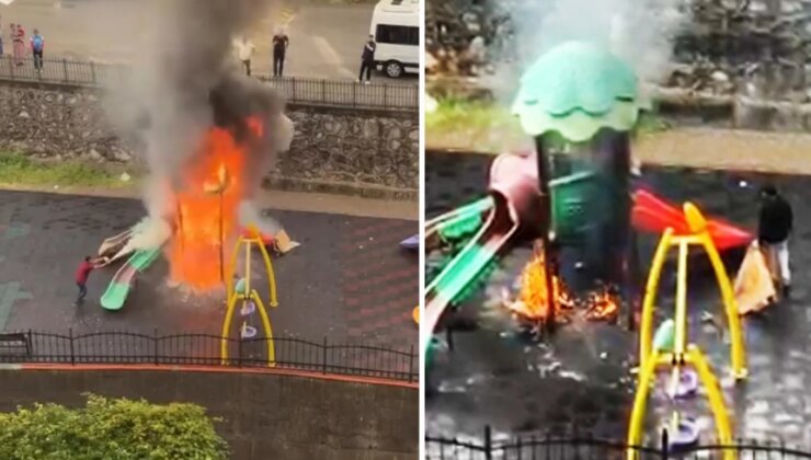 Zonguldak’ta ‘üşüdüklerini’ öne süren çocuklar kaydırağı ateşe verdi