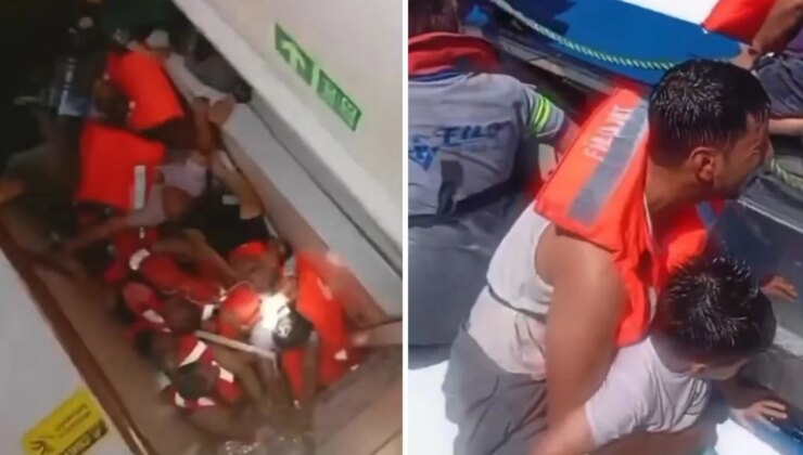 Girne’de alabora olan geminin yan yatma anı kamerada