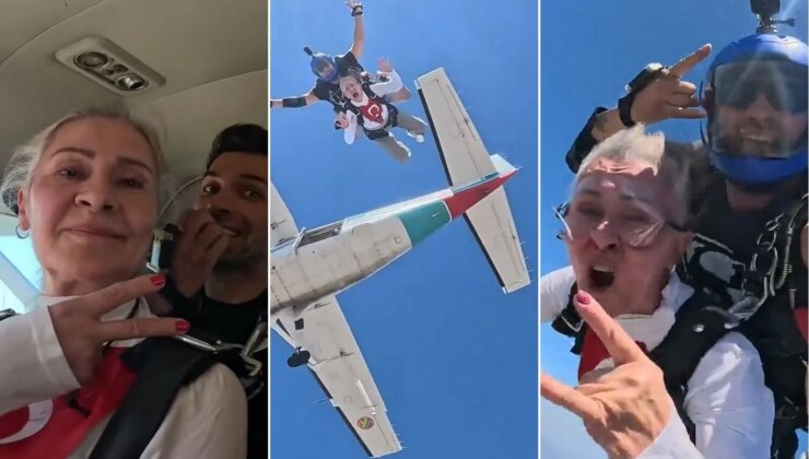 Uzak Şehir’in Sadakat’i gökyüzünde! 59 yaşında paraşütle atladı