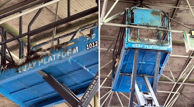İnşatta sepetli vinç alev aldı; biri atlayan, diğeri düşen 2 işçi yaralandı