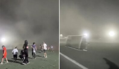 Fırtına sahayı toz bulutuna boğdu, maç yarıda kaldı