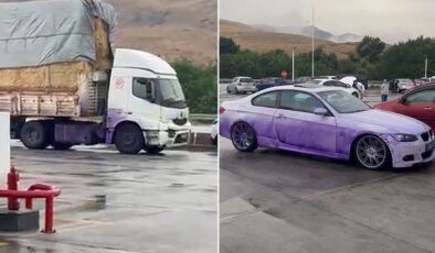 Sıra dışı kaza! Yoldan geçen araçların rengi değişti