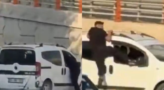 Şanlıurfa’da sokak ortasında tehlikeli kardeş kavgası: Hareket halindeki aracın üzerine çıktı