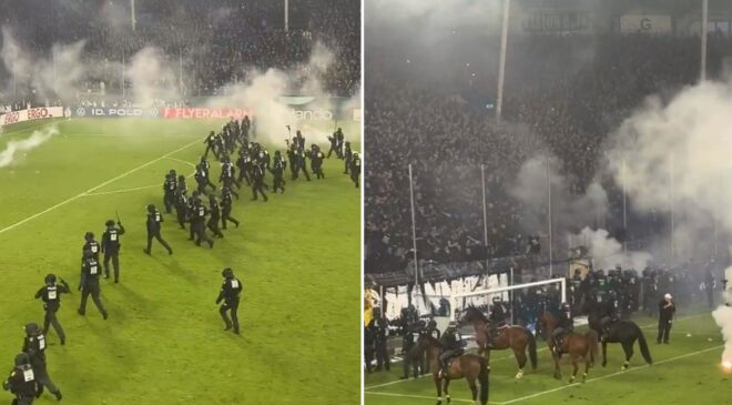 Maçta ortalık karıştı! Atlı polisler sahaya girdi