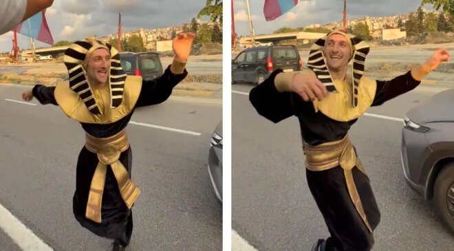 Salah aşkı böyle bir şey! Firavun kılığına girip kolbastı oynadı
