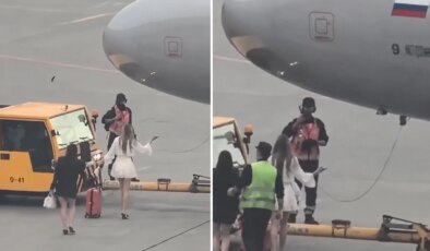 Moskova’da uçağı kaçırmamak için aprona koşan yolcular Türk çıktı:  Meğer düğüne yetişmeye çalışıyorlarmış!