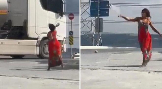 Hadımköy’de dehşet: Kadın araçlara taş fırlattı
