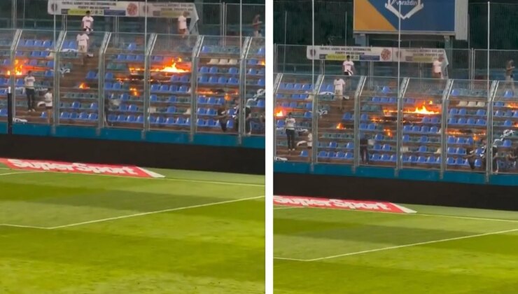 Daha fazla dayanamayıp tribünü ateşe verdiler