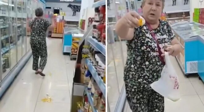 Yumurtaları marketin içinde tek tek kırdı
