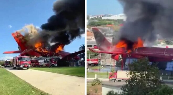 Kocaeli’de korku dolu anlar! Yanan uçağın kuyruğu bir anda koptu
