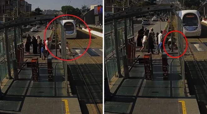 5 yaşındaki kız çocuğunu tramvayın altında kalmaktan son anda kurtardı