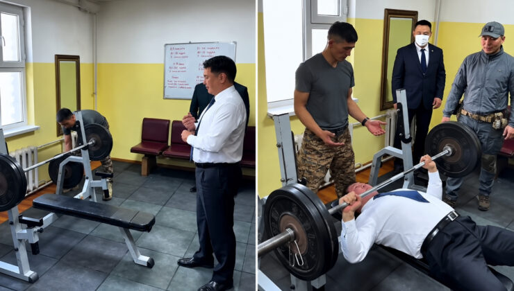 Moğolistan Cumhurbaşkanı’ndan spor salonunda şov: 90 kiloyla 20 tekrar yaptı