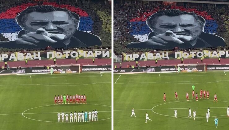 Kızılyıldız-Partizan derbisinde skandal görüntüler! Ratko Mladiç için saygı duruşu