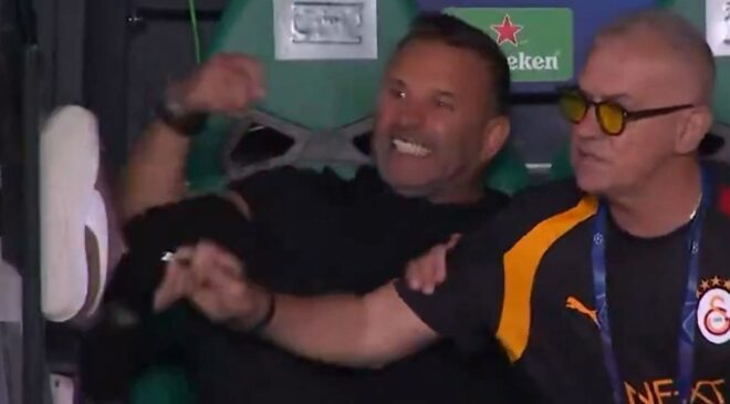 Okan Buruk’u hiç böyle görmediniz! Sporting yedek kulübesini tekmeledi