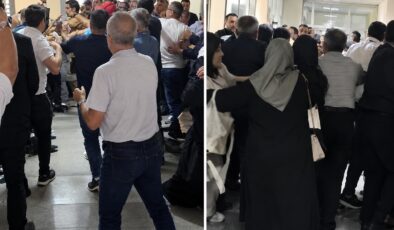 Adliye içerisinde taraflar birbirine girdi: Tekmeli yumruklu kavga kameraya yansıdı