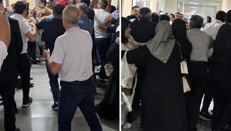 Adliye içerisinde taraflar birbirine girdi: Tekmeli yumruklu kavga kameraya yansıdı