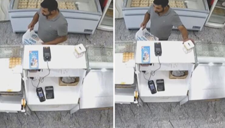 Esenler’de tatlıcı dükkanından sadaka kutusunu çalan şüpheli kamerada