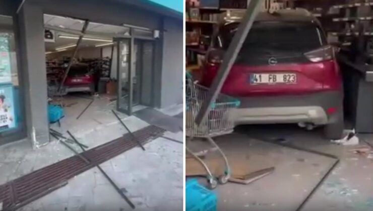 İzmit’te kontrolden çıkan otomobil markete daldı! Çalışanlar ile müşteriler dehşeti yaşadı