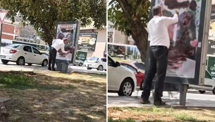 Reklam panosundaki afişi sprey boya ile kapattı! Gerekçesi de olay kadar ilginç