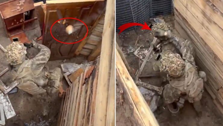 Tatbikatta tehlikeli anlar! El bombası atıldı, askerler kapıda sıkıştı