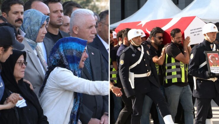Görevi başında şehit olan polis memuru son yolculuğuna uğurlandı, ailesinin feryatları yürek dağladı