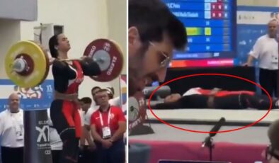 Ağırlığı kaldırdıktan saniyeler sonra yere yığıldı! Salonda korku dolu anlar