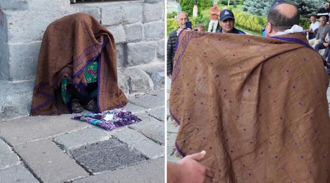 Dilenci kılığına giren tiyatrocudan zabıtalara sürpriz kutlama